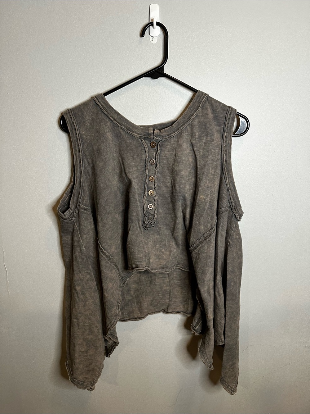 Washed Charcoal Button Henley Sleeveless Top